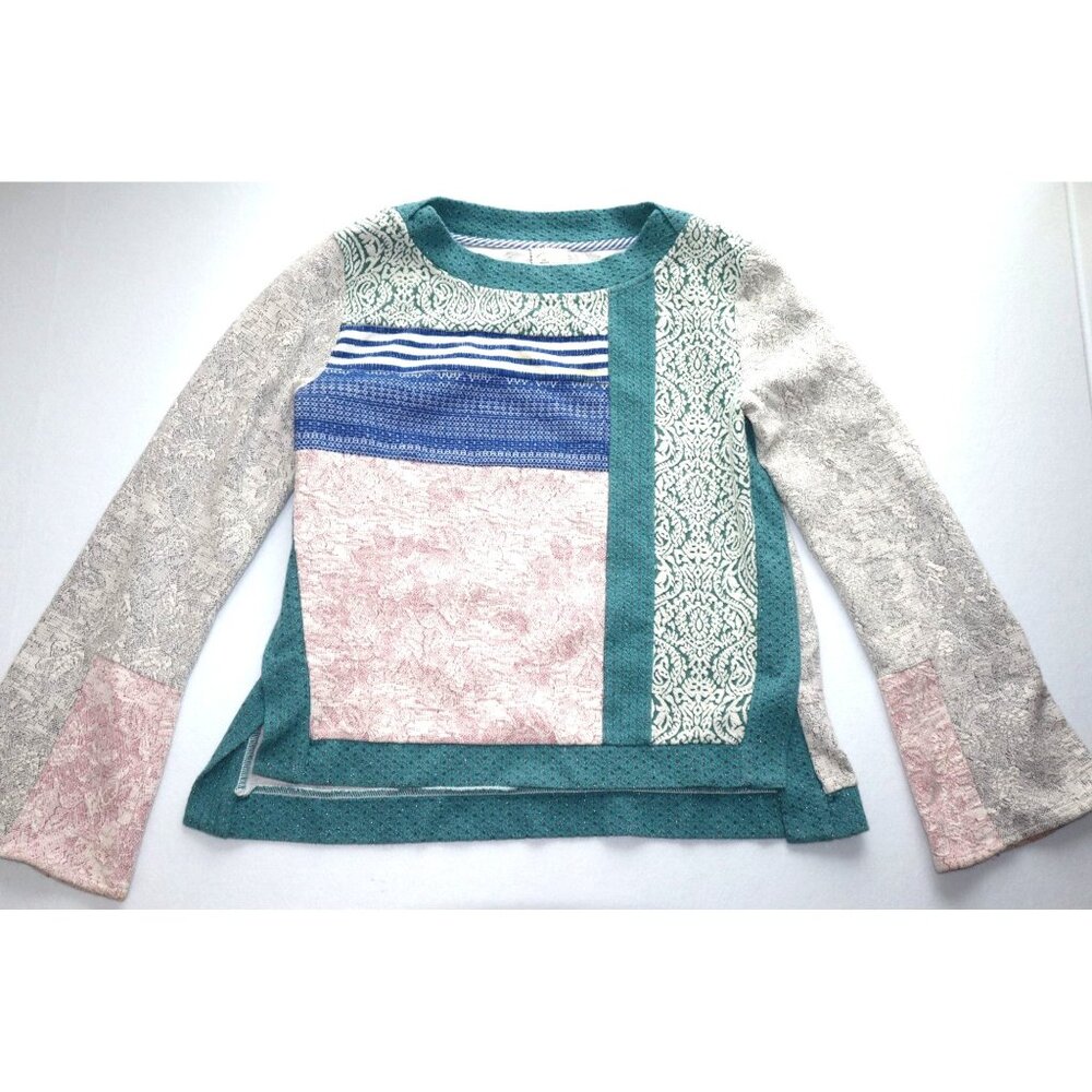 Anthropologie Postmark Latitudes Patchwork Pullover Sweater Boho Mixed Media L